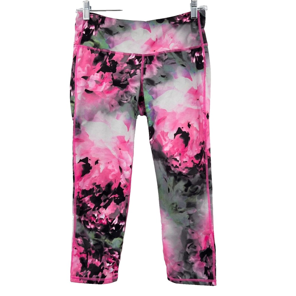 ATHLETA Women's Size Small Pink Floral Bloom Chaturanga Low-Rise Capri Leggings